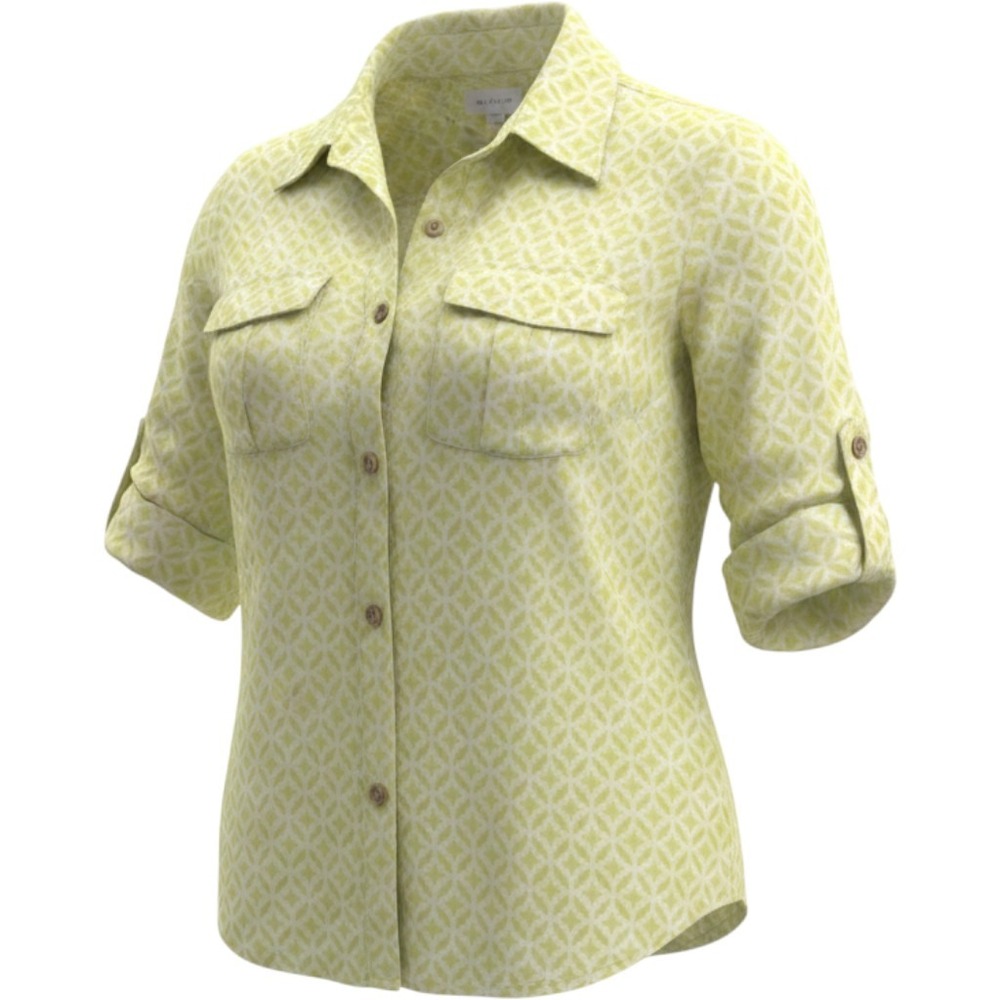 Charter Club 100% Linen Woman's Sz 1X Green & White Patterned Blouse Lightweight